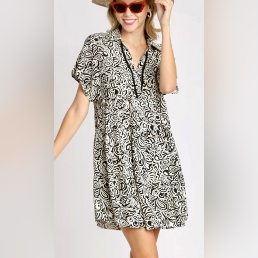 Ambie Black Paisley Print Tiered Dress
